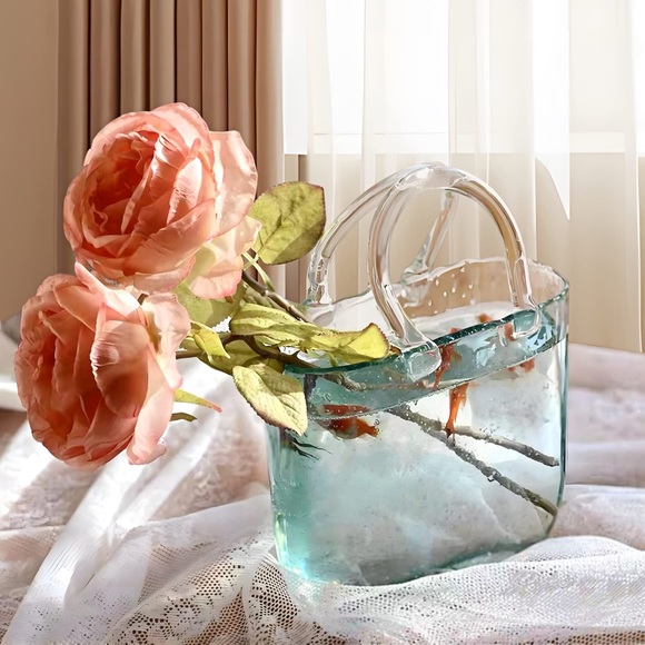 NEW! Glass Purse Vase. Light Blue Glass Vase with Air Bubbles, High-Class Bag - Picture 3 of 9